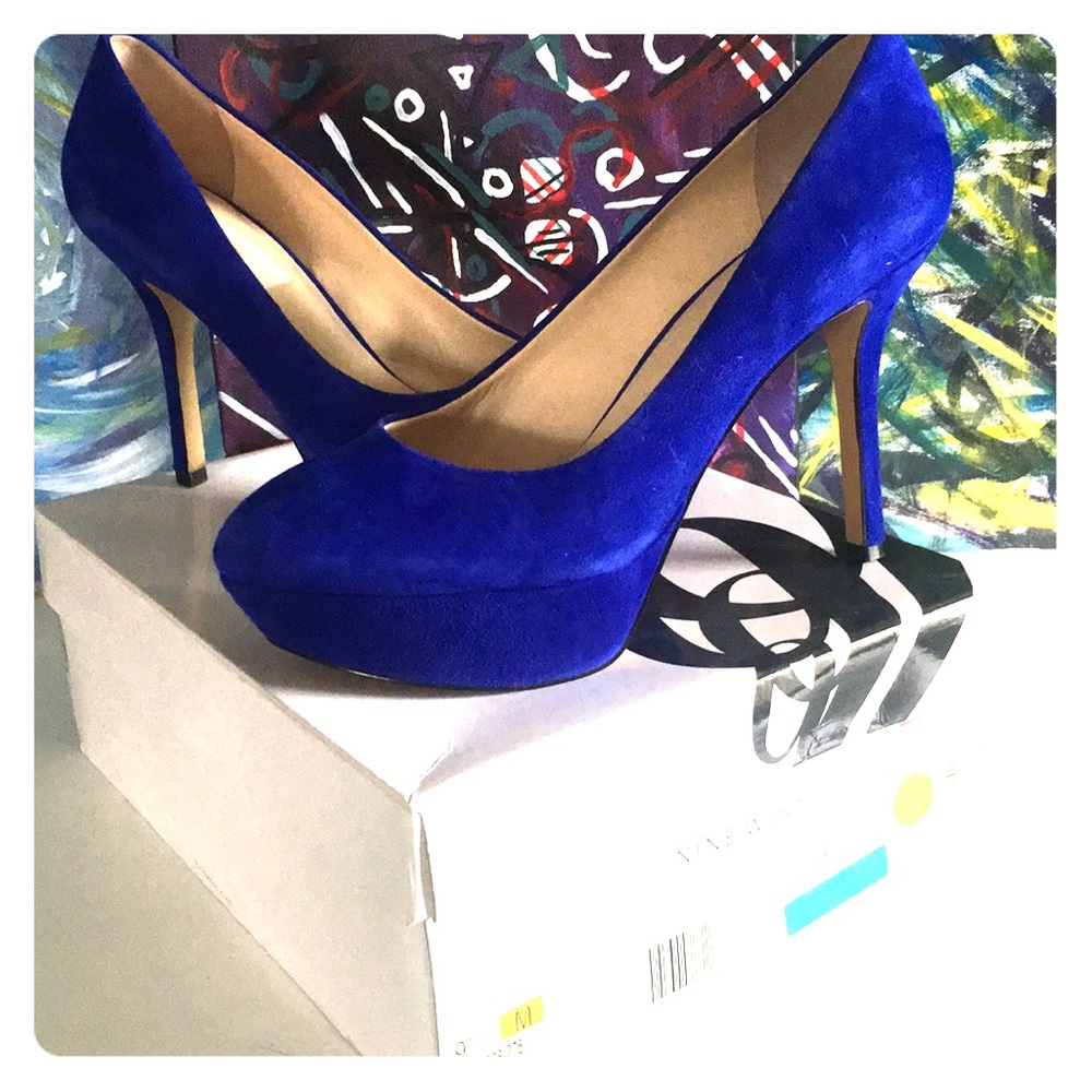 Brand new Blue Suede platform pumps